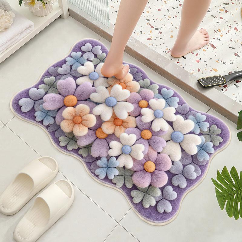 Small Fresh Flower Bathroom Floor Mat Hot-selling Imitation Cashmere Floor Mat Household Bathroom Door Absorbent Foot Mat
