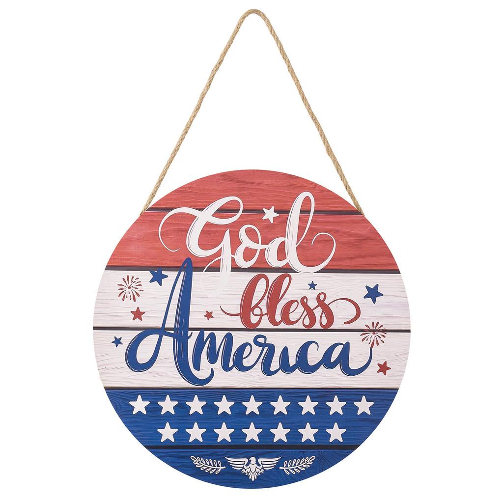 Country Style Rustic July Fourth Welcome Door Hanger Featuring Red White Blue Theme