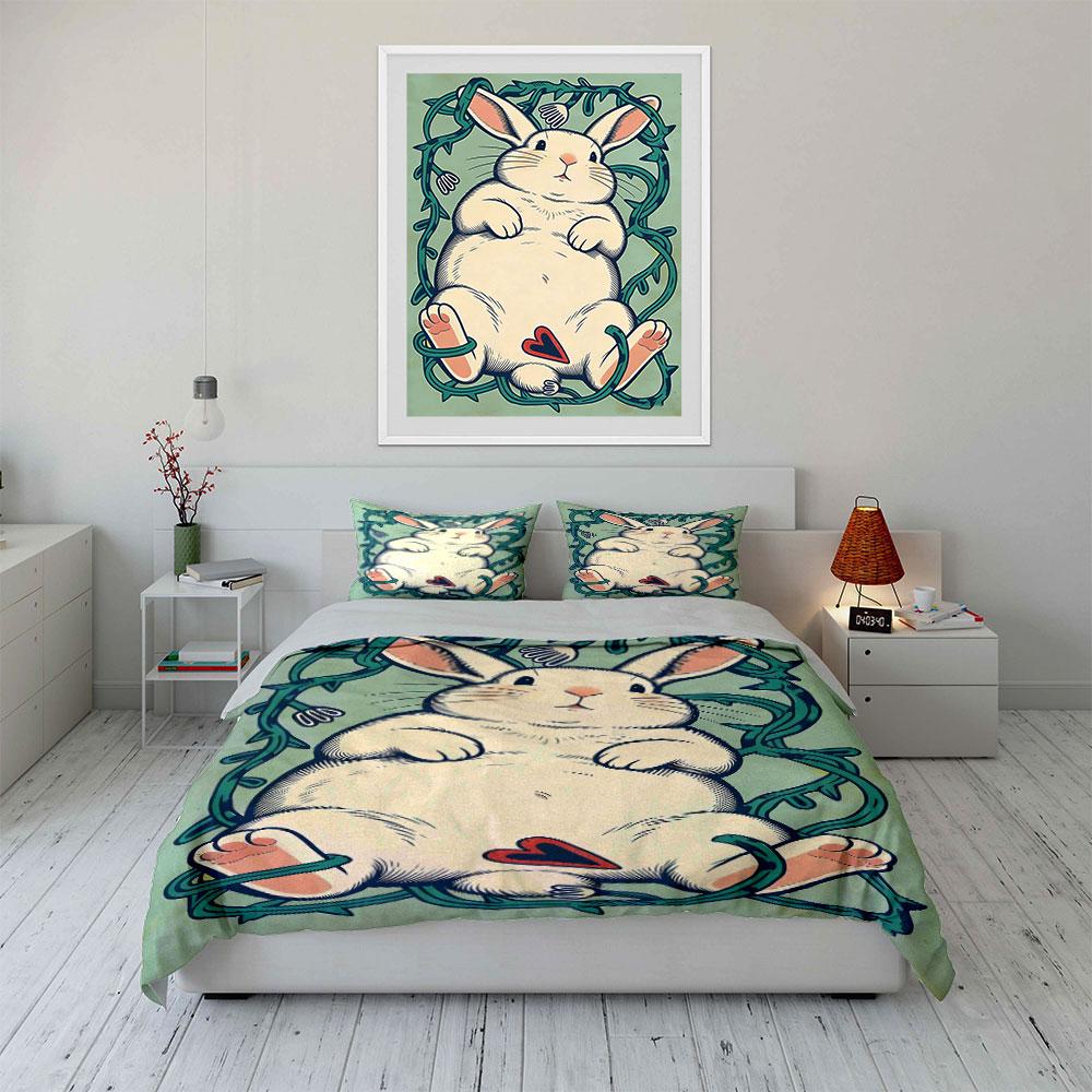 White Rabbit with Vines. Bedding Sets Duvet Cover Sets Duvet Covers Pillowcases(1 * Duvet Cover 2 * Pillowcases Without Duvet Insert)