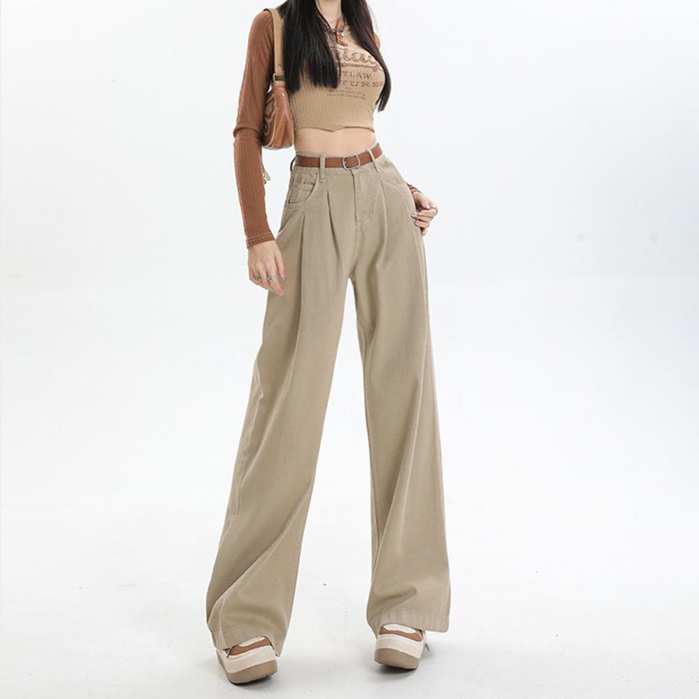 

Корейская версия джинсов прямого кроя с высокой посадкой Харадзюку женские весенне-осенние новые свободные джинсы-швабры с широкими штанинами 2XL хаки