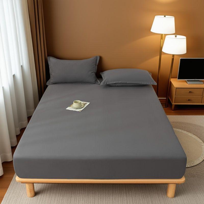 Cross-border Solid Color Skin-Friendly Brushed Fitted Sheet & Dustproof Mattress Cover with Pillowcase