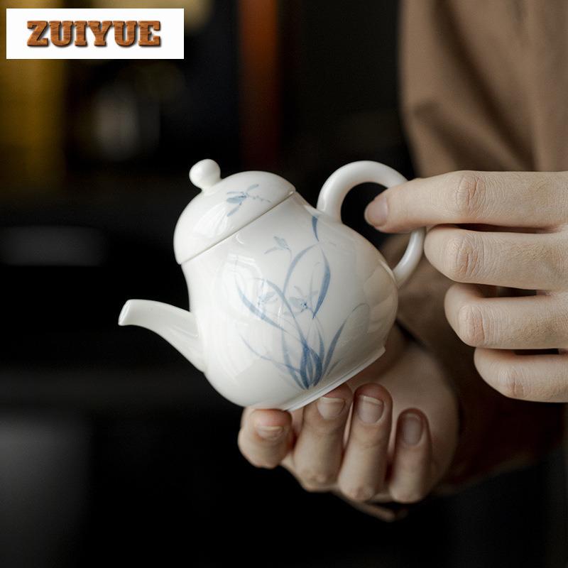 150ml White Porcelain Handmade Teapot Hand-painted Orchid Teapot With Filter Vintage Pot Tea Maker Kettle Tea Services Crafts