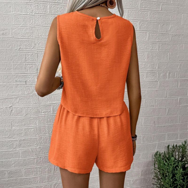 Women's Vacation Style Sleeveless Top and Shorts Summer Clothes Set