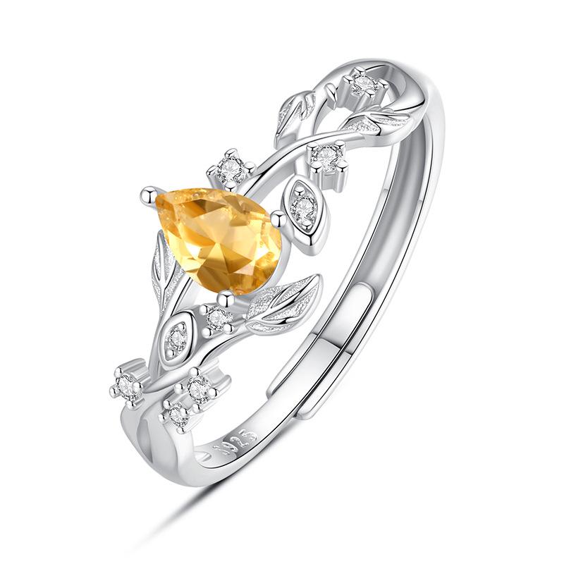 S925 Silberring Damen Lorbeerzweig Natürlicher Kristallstein Offener Mund Hand Schmuck Weißgold plattiert Nischen Design Sinn Tägliche Schmuckstücke Geschenk