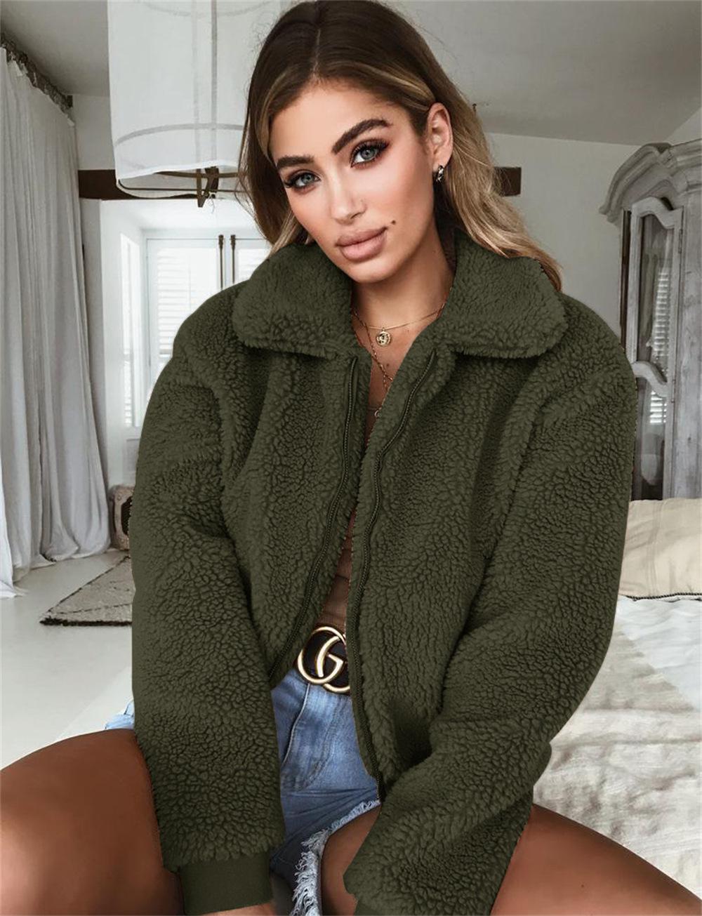 

2025 Autumn/Winter Women s Warm Plush Coat - European & American Style Small армия зеленый