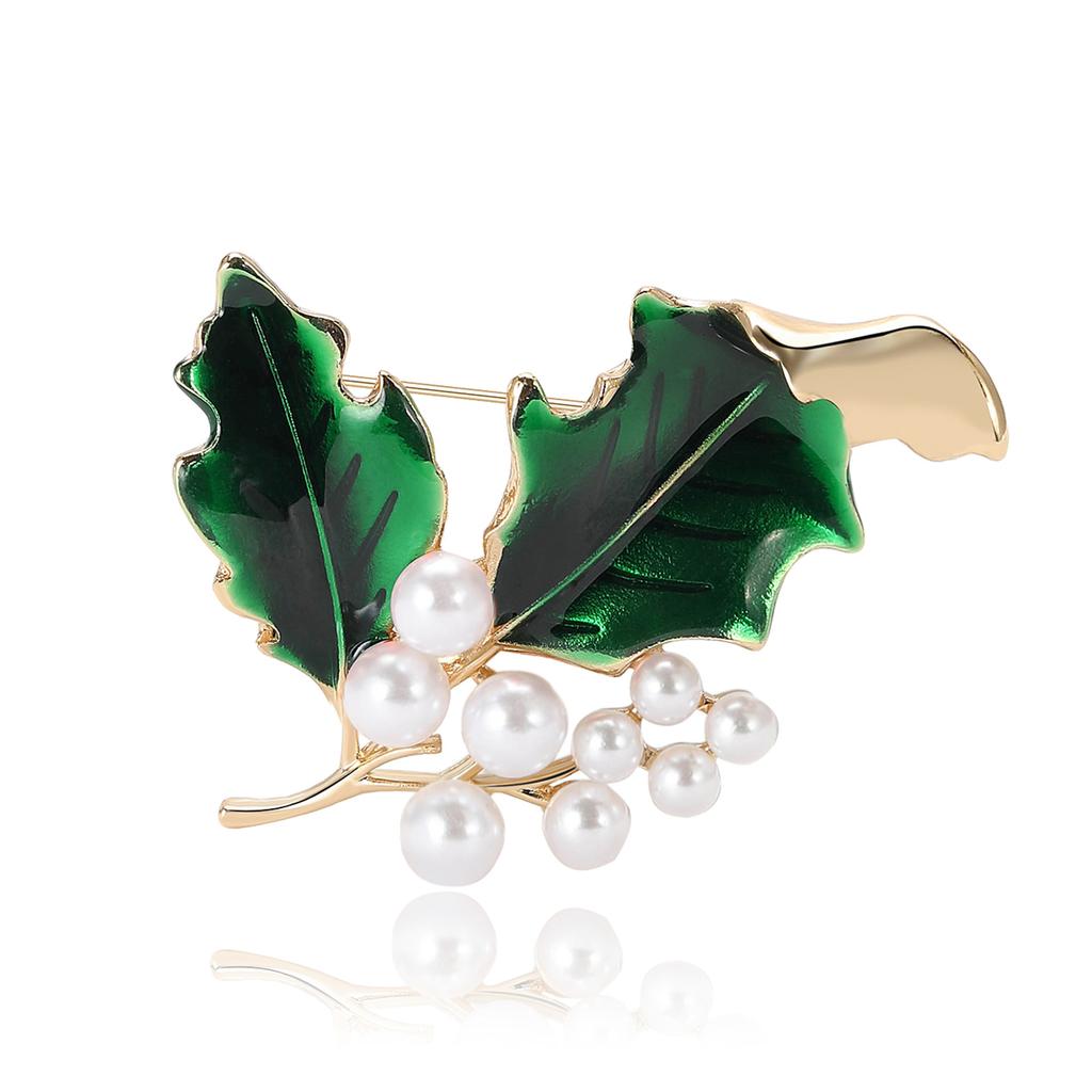 Simple And Exquisite Alloy Pearl Leaf Brooch Fashionable Versatile Women'S Suit Cardigan Corsage Jewelry Pin