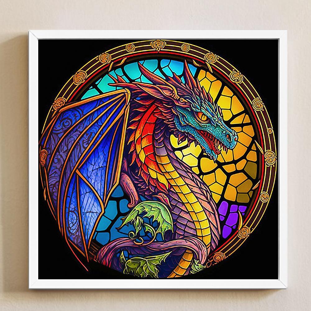 Full Embroidery Cotton Thread 11CT Printed Stained Glass Dragon Cross Stitch