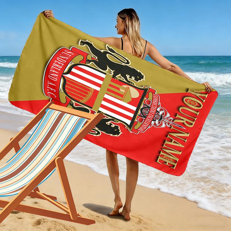 Asciugamano da Spiaggia con Stampa Sunderland AFC Personalizzabile, Grande Morbido Asciugatura Rapida per Spiaggia Campeggio Nuoto -HE136