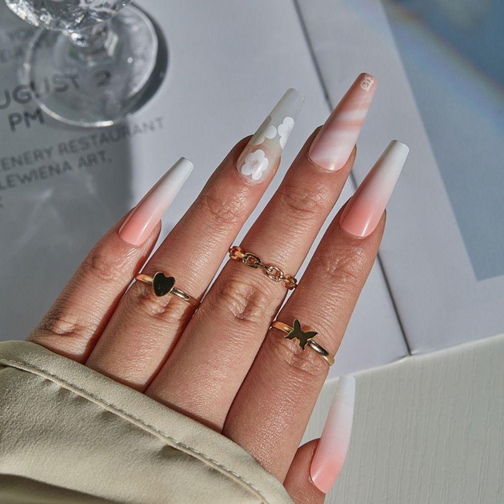 

24pcs Manicure DIY Detachable Full Cover Fake Nails Ballerina Long French French Nude