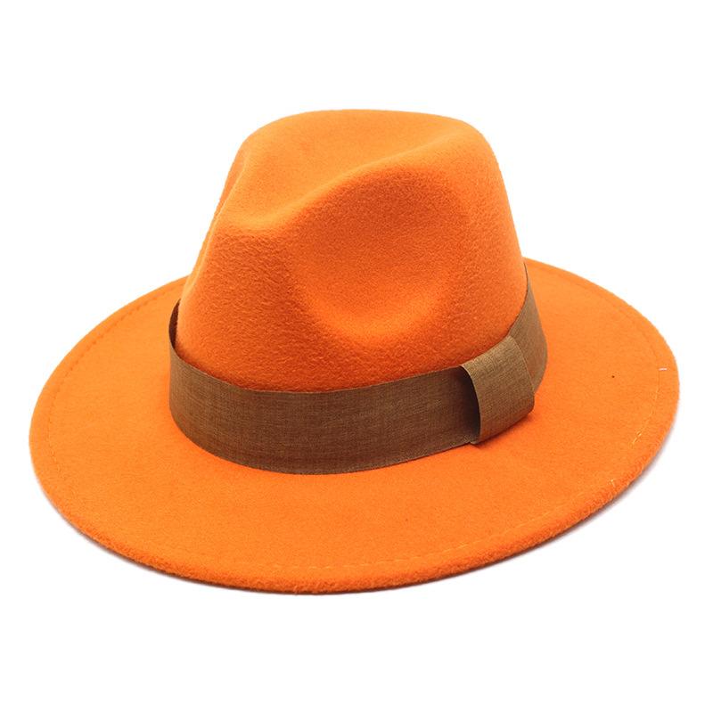 Fashion Blogger With Brown Wool Jazz Hat Vintage Big Brim Felt Top Hat