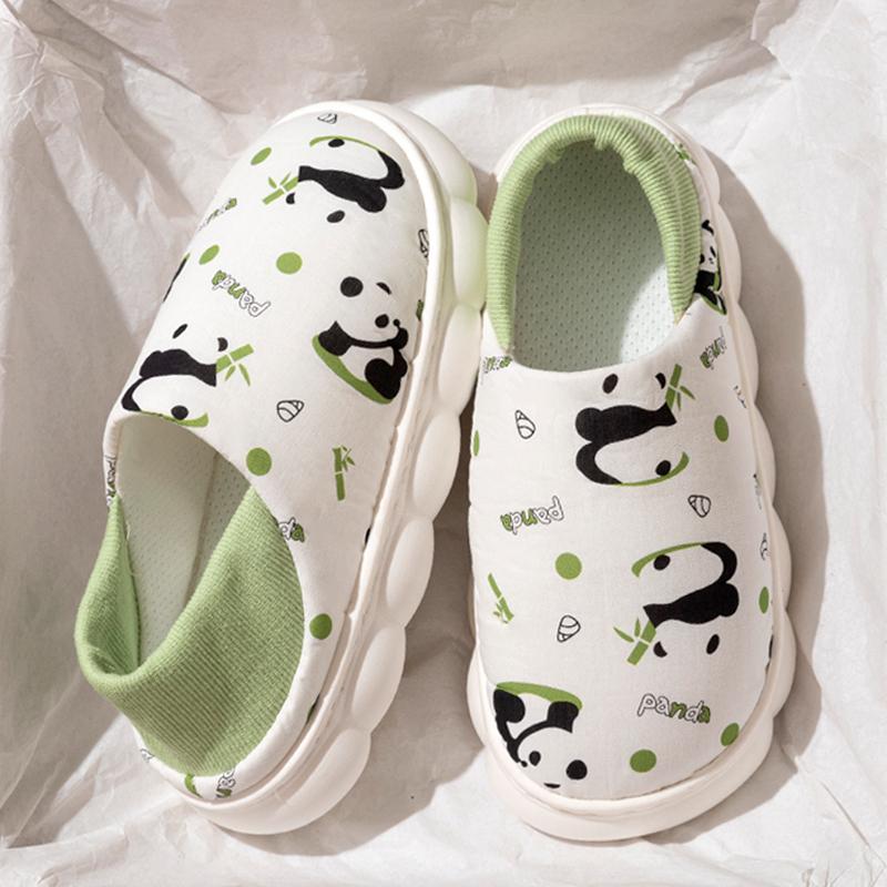 Fashion Cartoon Panda Print Home Slippers for Women Indoor Soft Sole Non Slip Pregnant Cotton Shoes Woman Lightweight Comfort Slippers