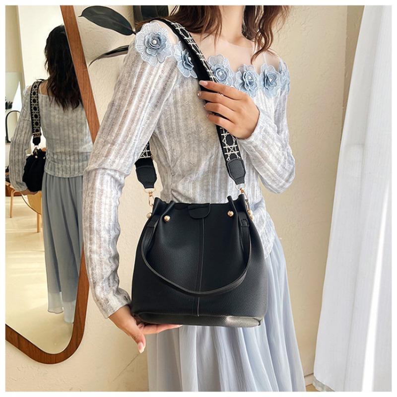 Bolso cruzado de hombro tipo cubo con correa ancha estilo coreano para mujer