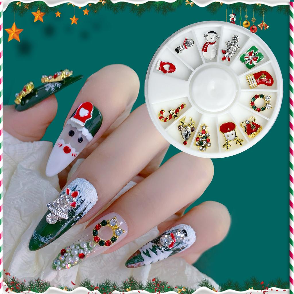 Boxed Christmas Ornaments Nail Art Charms For DIY Decoration Snowflake Christmas Boots 3D Alloy Nail Accessories Gift