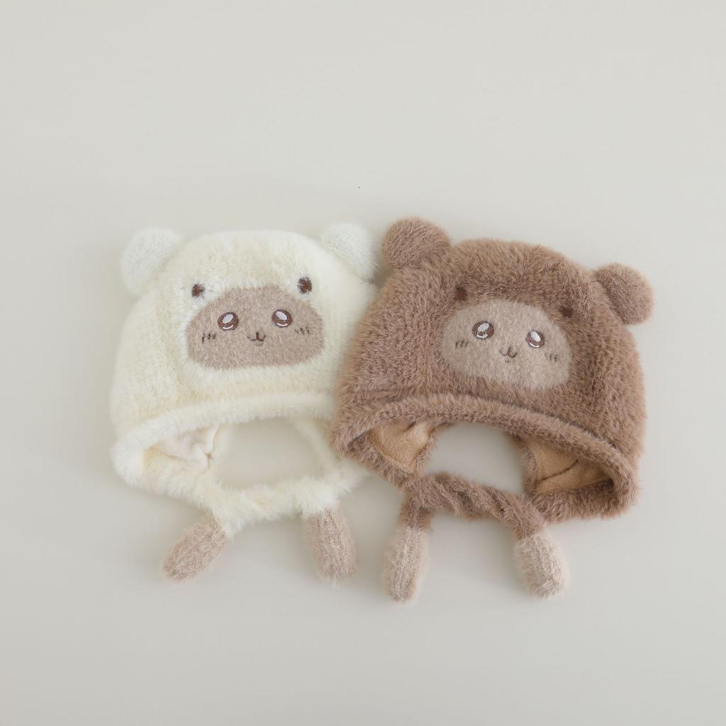 Children's Hats  Plush Hats for Boys and Girls in Autumn and Winter Cartoon Bear with Added Fleece and Thickened Windproof Pullover Hats