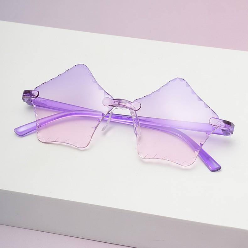 

Rimless Wavy Diamond Kids Sunglasses Gradient Color Lenses UV Protection Cute Shades for Toddlers for Beach & Party KJ078