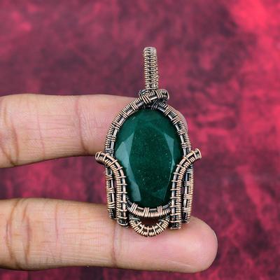 Faceted Zambian Emerald Pendant Copper Wire Wrapped Gemstone Pendant Handmade Zambian Emerald Jewelry Decent Pendant Copper Jewelry for Gift