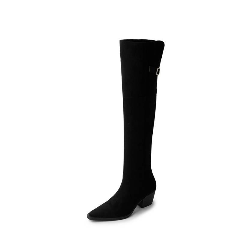 Autumn and winter women's leather boots solid color leather large size women's boots middle heel square heel new rubber soft-soled cowhide knee boots