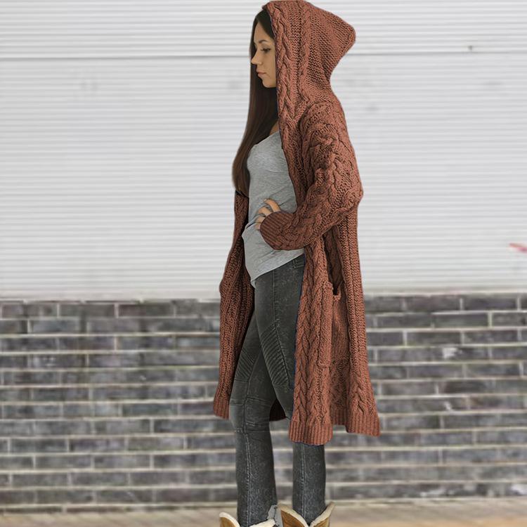 Autumn/Winter 2025 Women's Hooded Cardigan with Pockets - European and American Style Knitted Sweater
