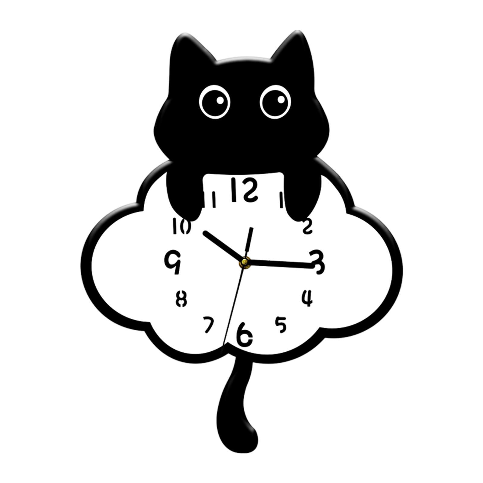 

Cat Wall Clock with Swing Tail Pendulum Analog Clock Decor Modern Silent for Bedroom Hotel Home Living Room Dining Room