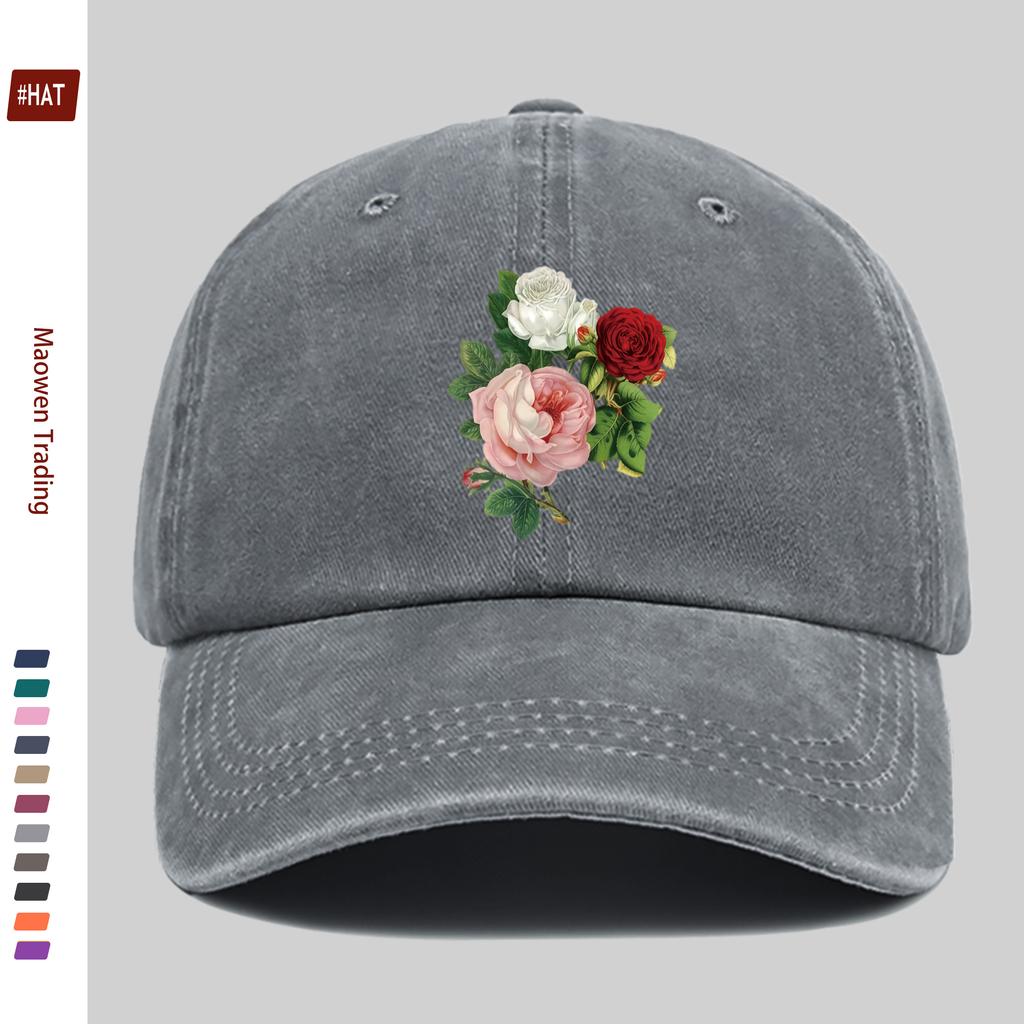 pc Creative White Rose Floral Print Baseball Cap Breathable and Lightweight HipHop Hat with Red and Pink Flower Patterns Wom