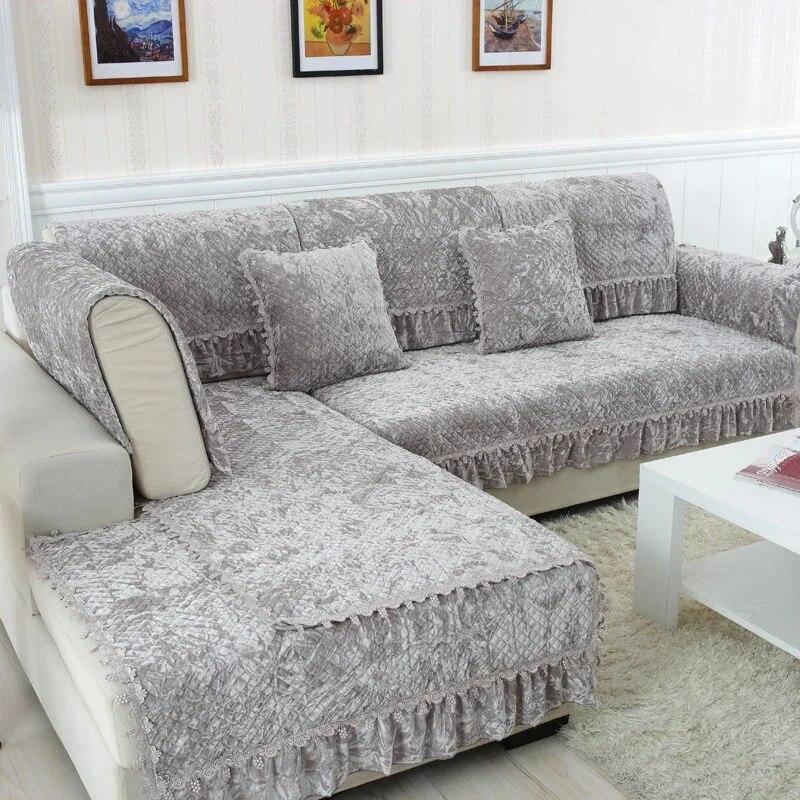 Winter Thick Non-slip Plush Sofa Cushion General Simple European-style Sofa Towel with Skirt Armrest Plaid Style Cushion