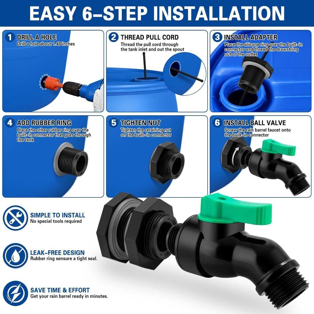 Downspout Collector Rain Barrel Spigot 3/4 GHT Thread Rain Barrel Kit  Outdoor Garden