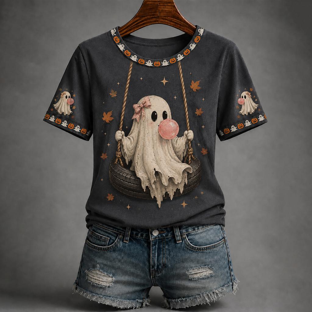 Women's Casual Halloween Print Short Sleeve T-Shirt Top