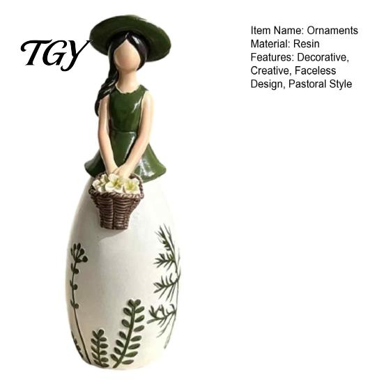 Decorative Girl with Basket Figurine Nordic Style Resin Flower Basket, Creative Desktop Ornament Dried Arrangement Holder for Home Decor, Aesthetic