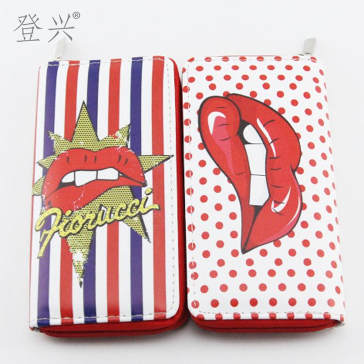 New polka dot lips women's PU long wallet, wallet clutch