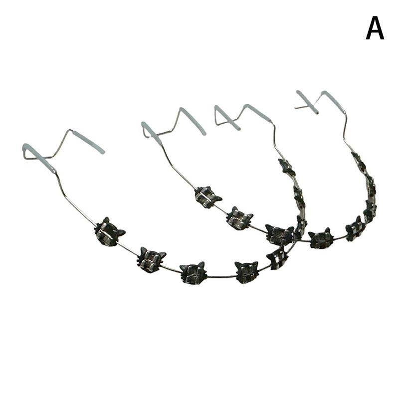 

1 пара мультяшных поддельных брекетов, цветные скобки для зубов, временные металлические проволоки, металлические скобки, ортодонтические лигатуры, стоматологический инструмент A чёрный