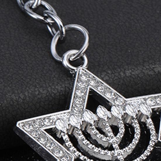 Keychain Pendant Sparkling Rhinestones Hexagram Shape Zinc Alloy Key Holder with Chain Buckle Design Backpack Accessory
