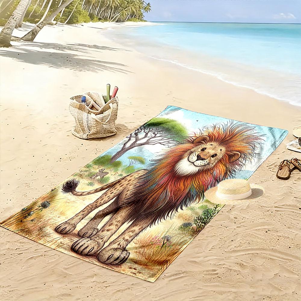 Vibrant Mane Jungle King Print Beach Towel, Quick Drying, Suitable for Travel, Outdoor Sports, Jogging, the Beach and Swimming, Gift
