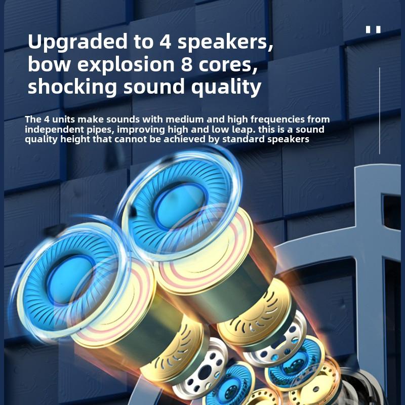 Ulepszone słuchawki Bluetooth z czterema głośnikami, zawieszane na szyi, bezprzewodowe, sportowe, o bardzo długim czasie pracy baterii