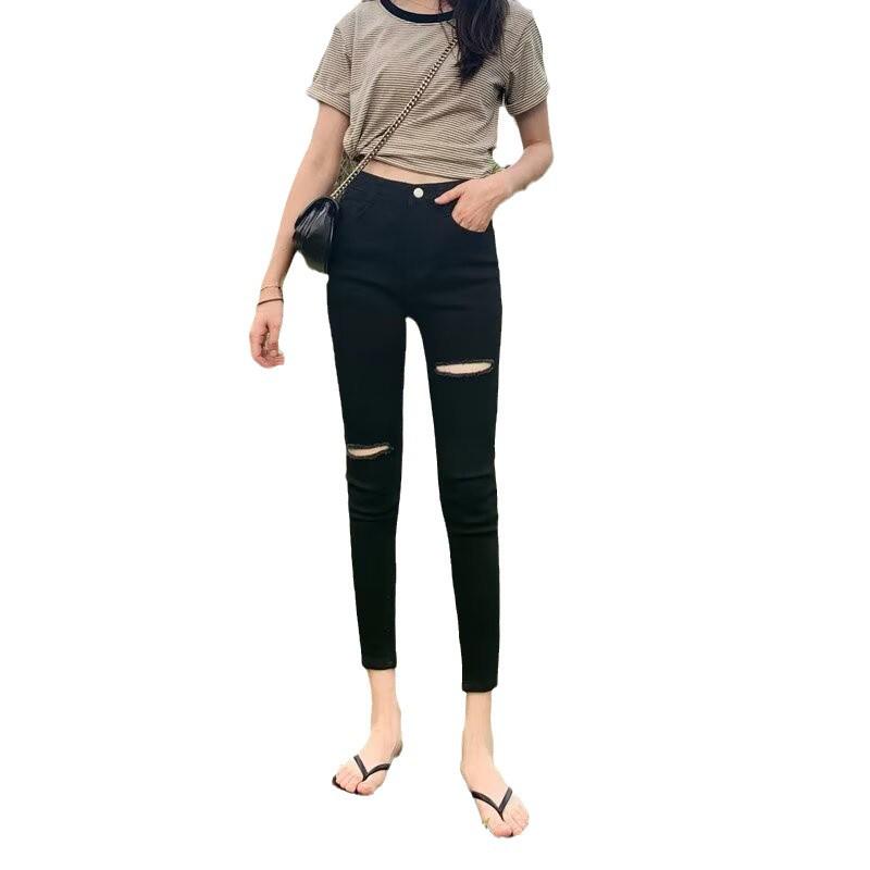 2024 Summer Black High Waist Ripped Skinny Jeans for Women