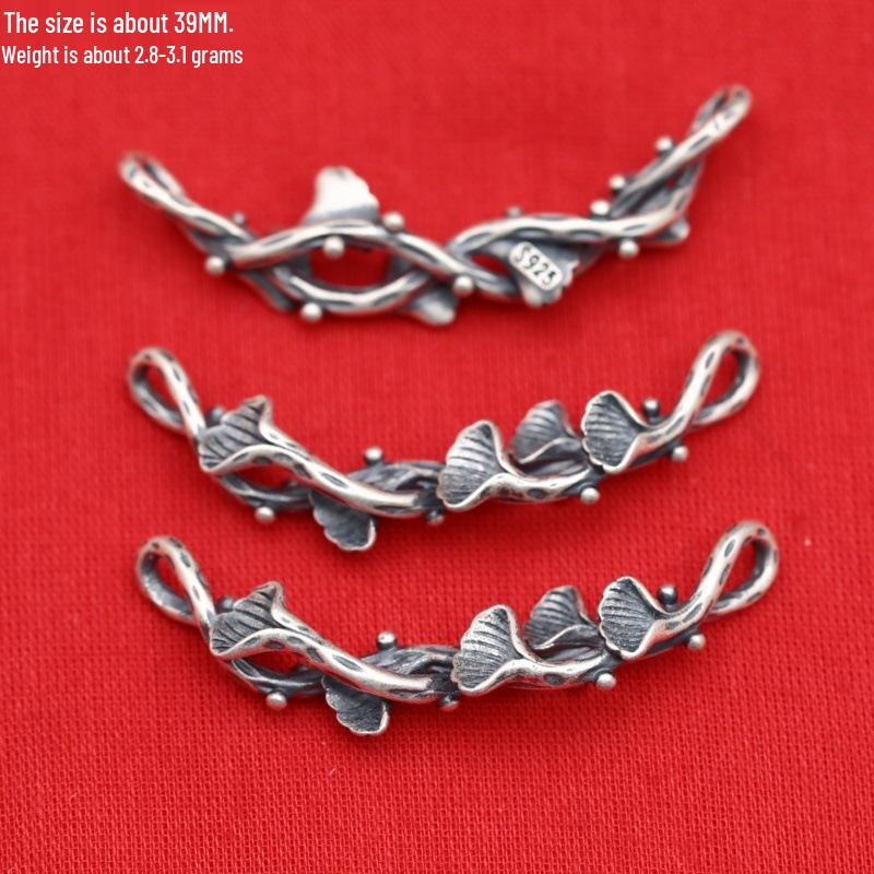 Sterling Silver Elephant & Leaf Double Charm Beads with OT Clasp for DIY Jewelry