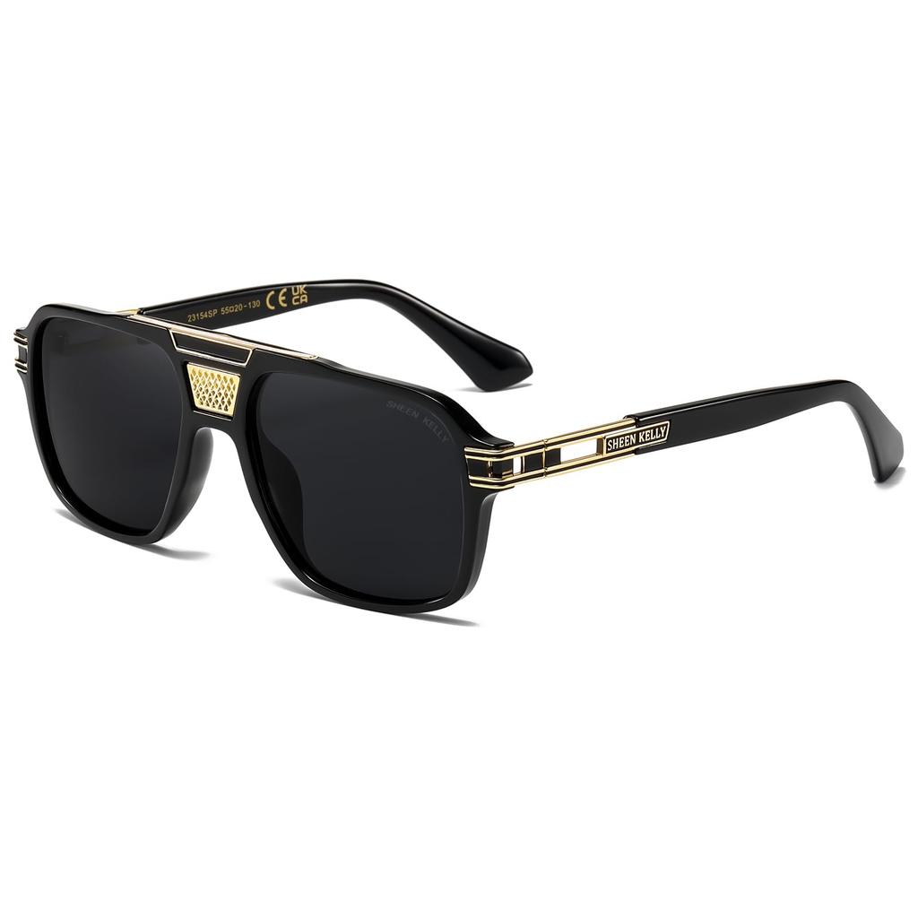 SHEEN KELLY Polarized Vintage Sunglasses (Square Flat-Top / Metal Accents / 55 Size)