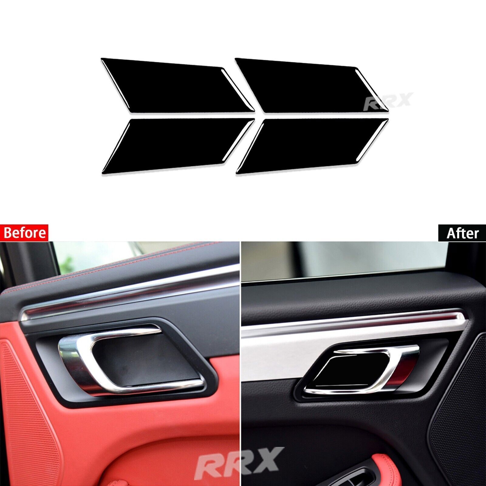 Glossy Piano Black Interior Door Handle Bowl Cover Trim For Porsche Macan 14-21