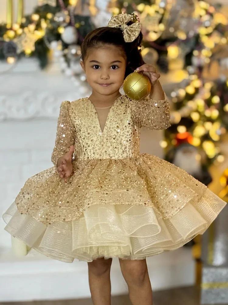 Children's Black French Puff-Sleeve Birthday Dress for Girls' Fashion Show, Host, or Piano Performance