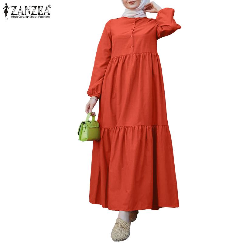 

ZANZEA Женское повседневное свободное длинное платье-кафтан с длинными рукавами и круглым вырезом