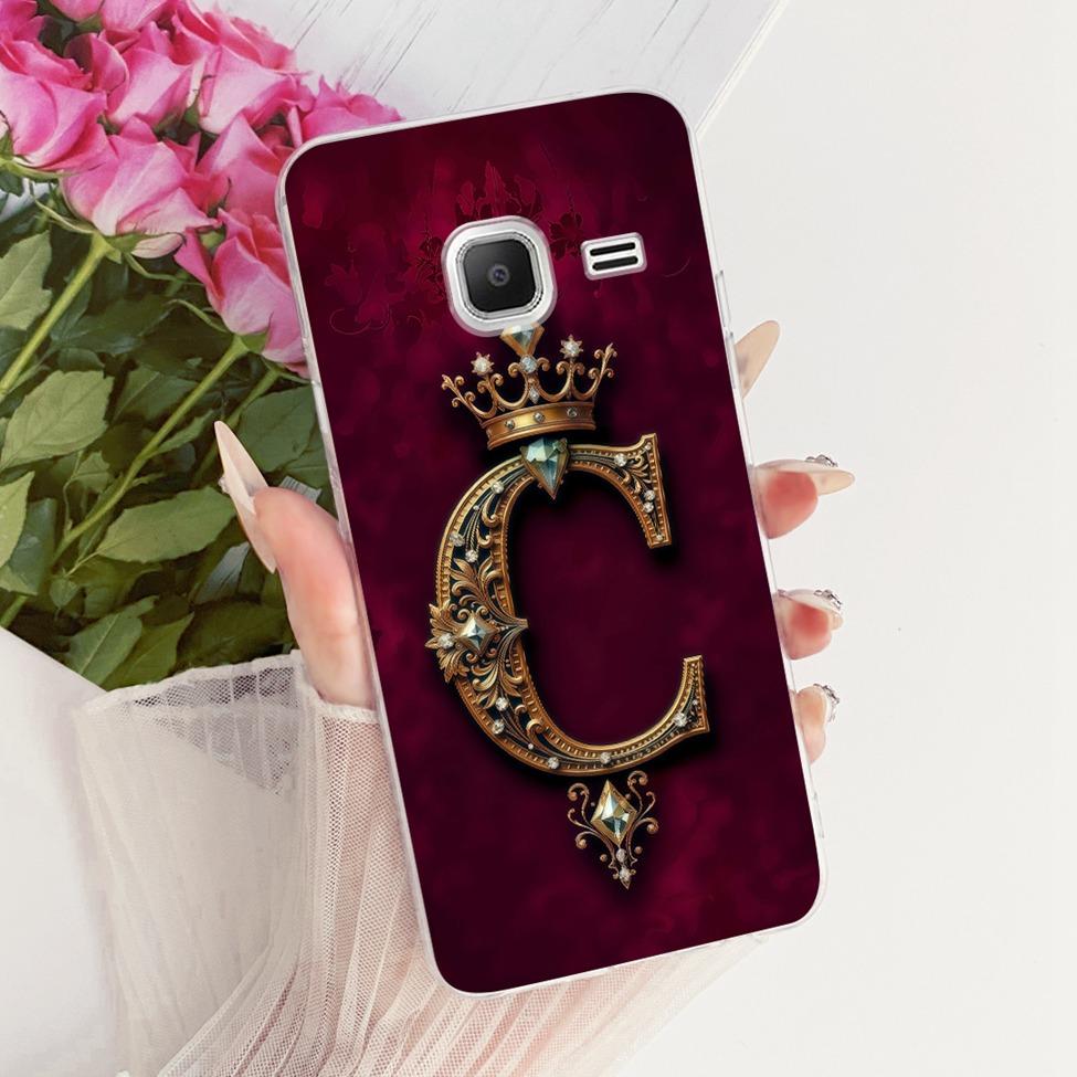 Clear For Samsung J1 mini Case Cover Luxury Crown A-Z Letter 2D Painted Soft Casing For Samsung Galaxy J1 mini SM-J105B SM-J105H