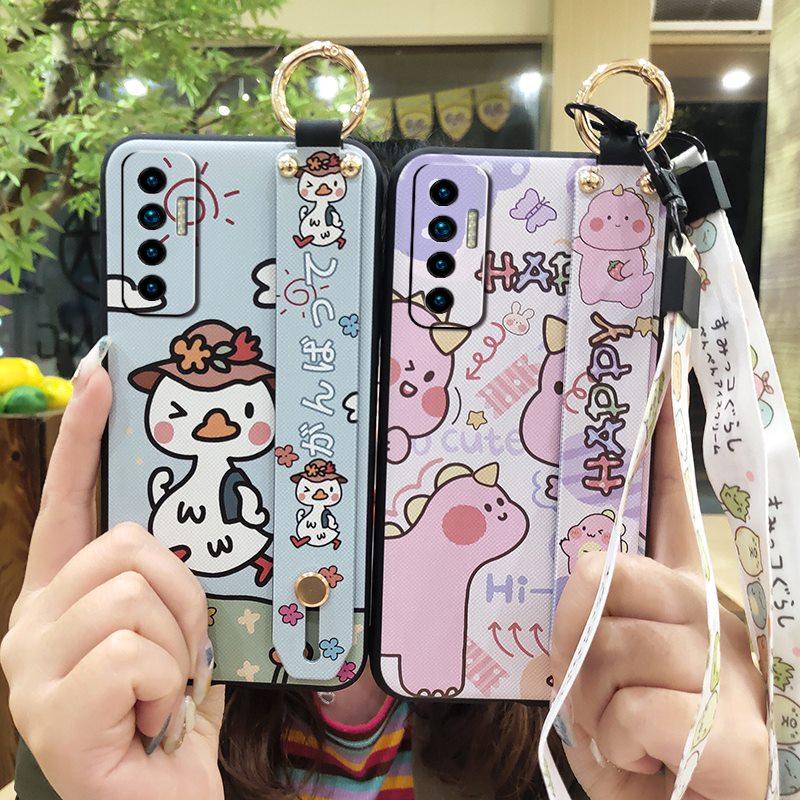 Protective Wristband Phone Case For Tecno Camon17P Kickstand Back Cover Ring Anti-knock Anti-dust Fashion Design Cute