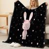Cute Rabbit Series Flannel Fleece Blanket - Soft Warm Trimmed Edge Throw for Bedroom, Couch, Halloween & Christmas Home Use