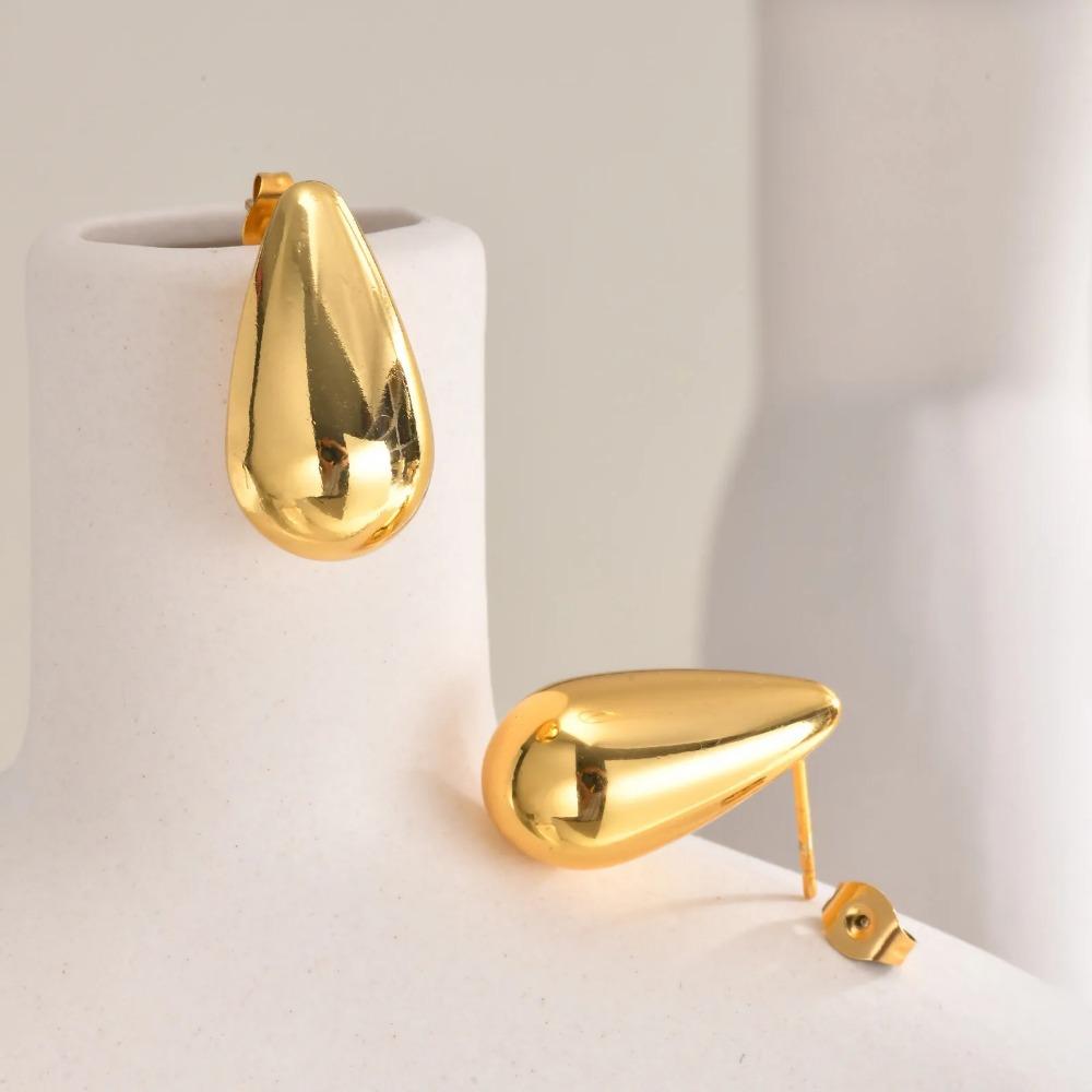 1 Pair Long Waterdrop Earrings for Women, Simple Metal Earrings, Gold Plated Stainless Steel Hypoallergenic Ear Jewelry
