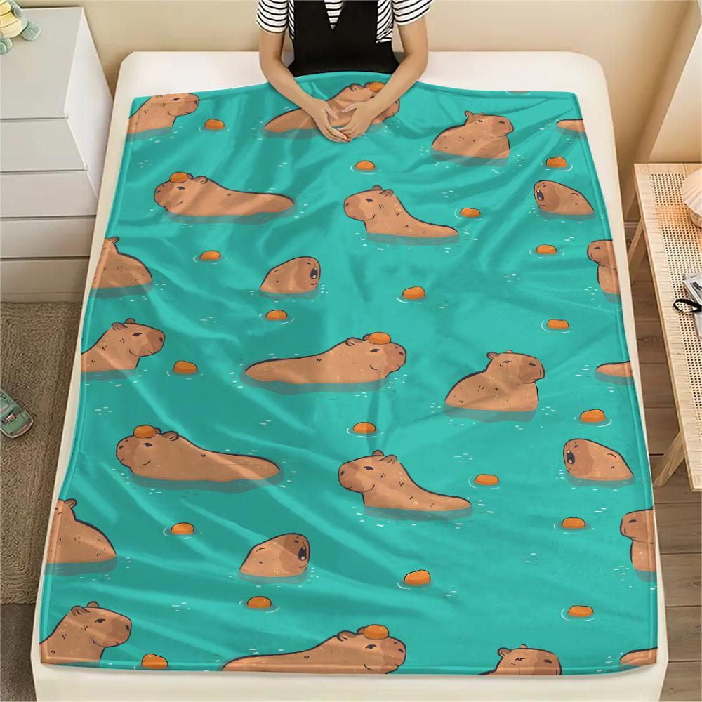1Pc Capybara Print Flannel Blanket, High quality Comfortable for All Seasons, Home Decor, Warmth and Comfort, Perfect for Christmas Gifts