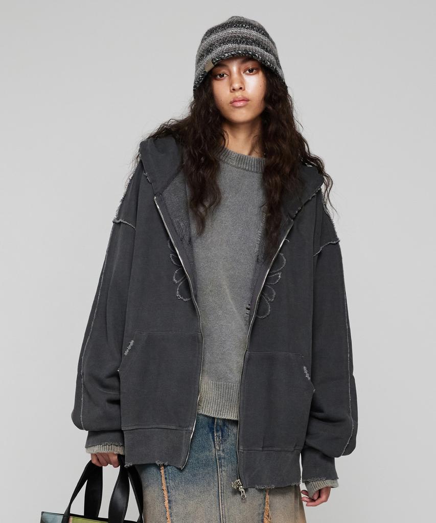Ulkin [Runway] Mugung Vintage Two-Way Hooded Zip-Up_Charcoal