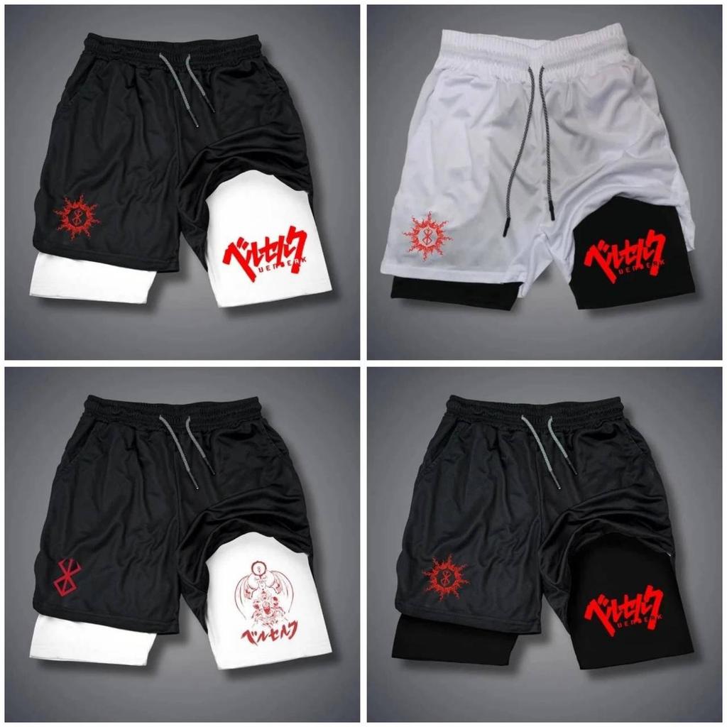 Berserk Dark Shorts Pants Double-Layer Boxing Muay Thai Kickboxing Training Japan Cartoon Animation 3D Print Gym Sport Workout Fitness Cosplay Unisex