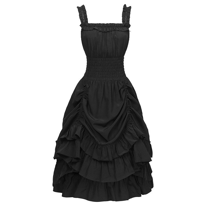 Foreign Trade Hot-Selling European and American Plus-Size Steampunk Gothic Victorian Era Ruffled Sleeveless Dress for Women
