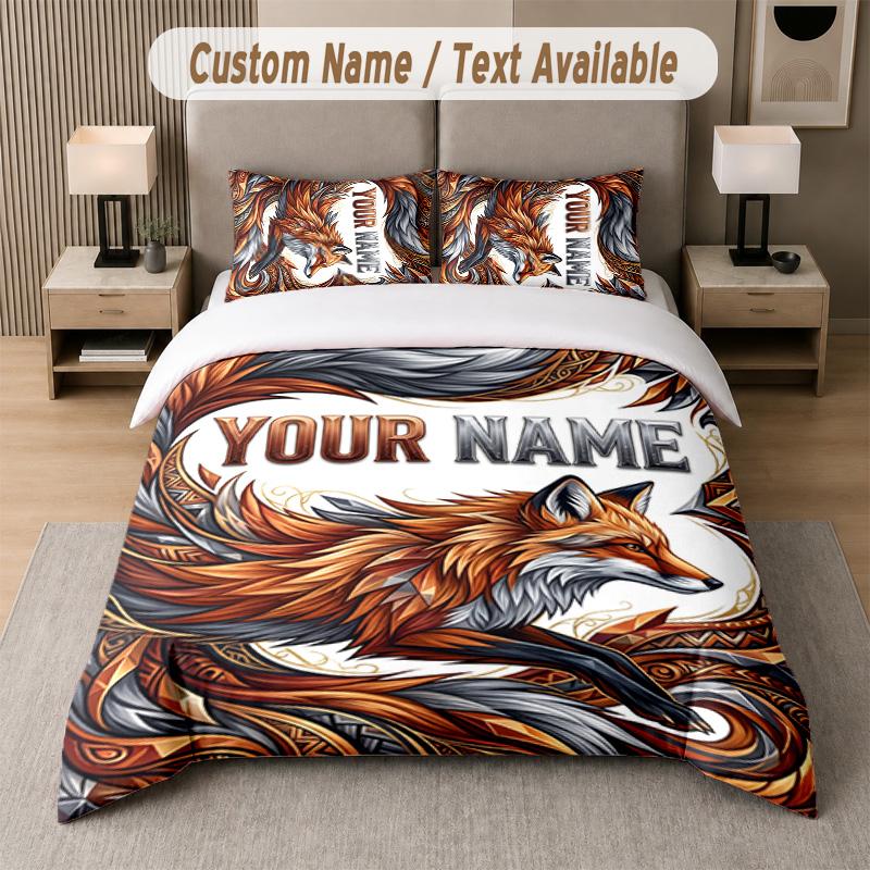 Wolf Fox Theme Custom Text Or Name 3Pcs Bedding Set 1 Flat Sheet & 2 Pillowcases Personalized Home Bedding