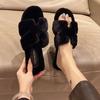 Xiaoxiangfeng square head flat bottom H fluffy slippers women's outer wear~ high sense fashion versatile home office one-word drag tide