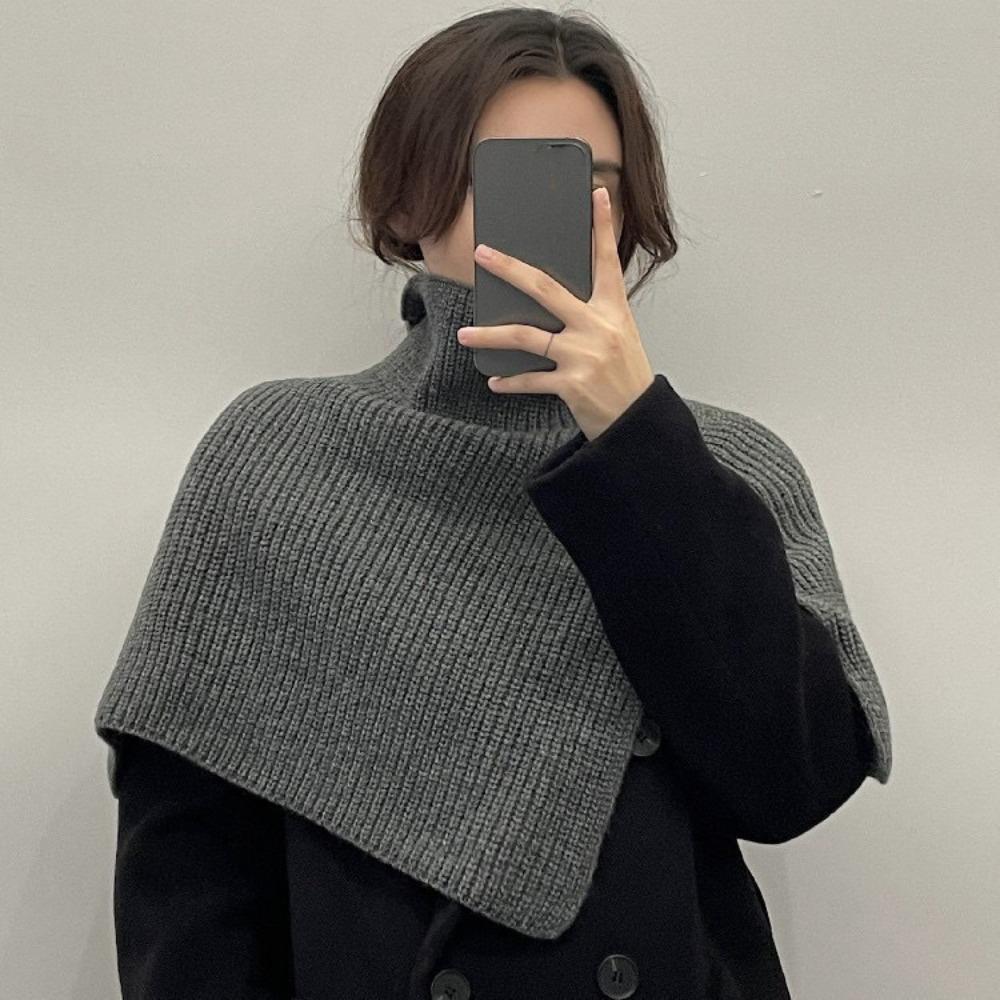 Warm Women Cape Pullover High Neck Scarf Elegant Knitted Shawl  Clothes Decoration Accessories